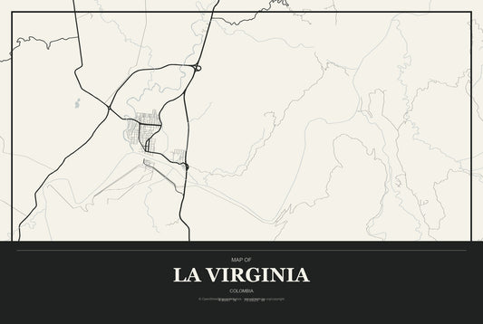 La Virginia, Colombia City Map Aluminum Sign in Museum Plaque style