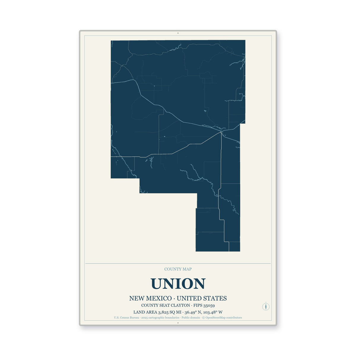 Union County, New Mexico Map Aluminum Sign in Coastal Cutout style