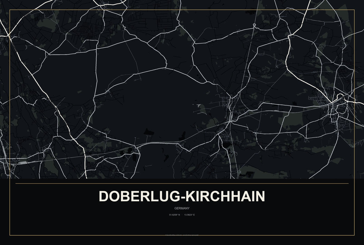 Doberlug-Kirchhain, Germany City Map Aluminum Sign in Metropolitan Noir style