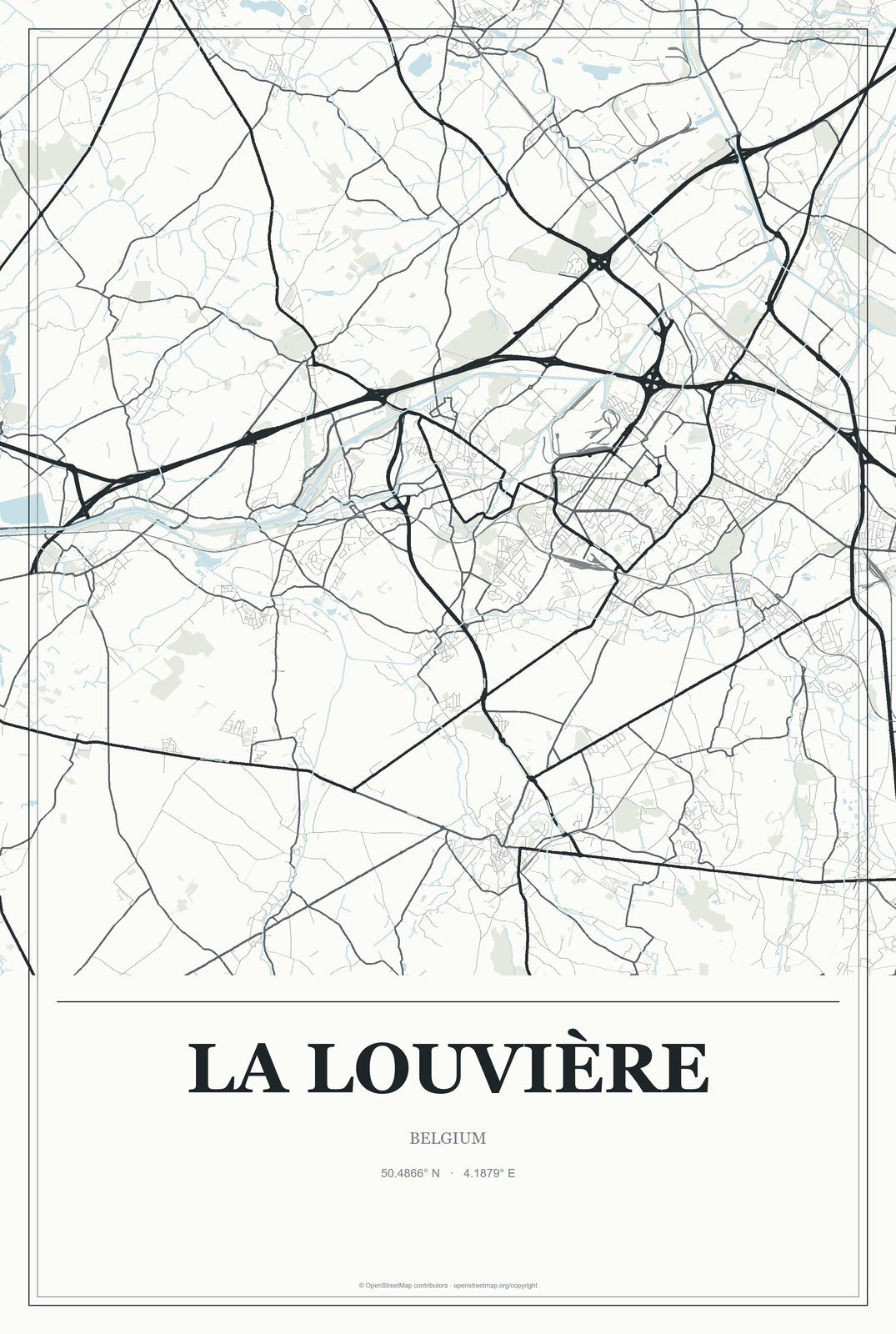 La Louvière, Belgium City Map Aluminum Sign in Gallery Air style
