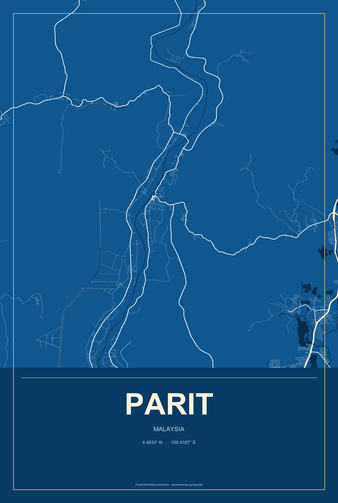 Parit, Malaysia City Map Aluminum Sign in Harbor Cobalt style