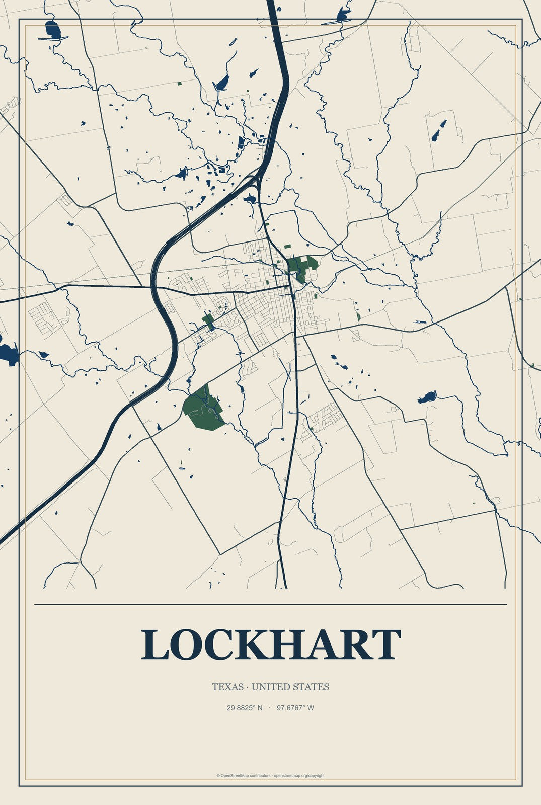 Lockhart, Texas City Map Aluminum Sign in Coastal Cutout style