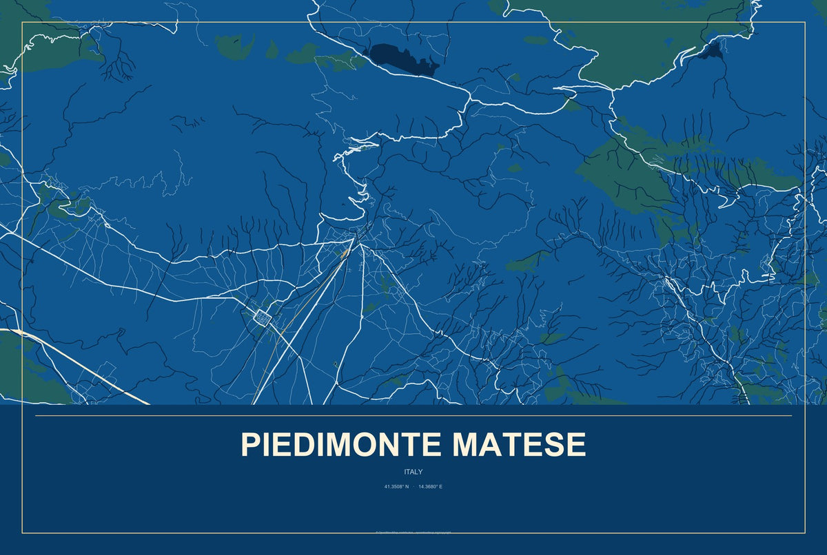 Piedimonte Matese, Italy City Map Aluminum Sign in Harbor Cobalt style