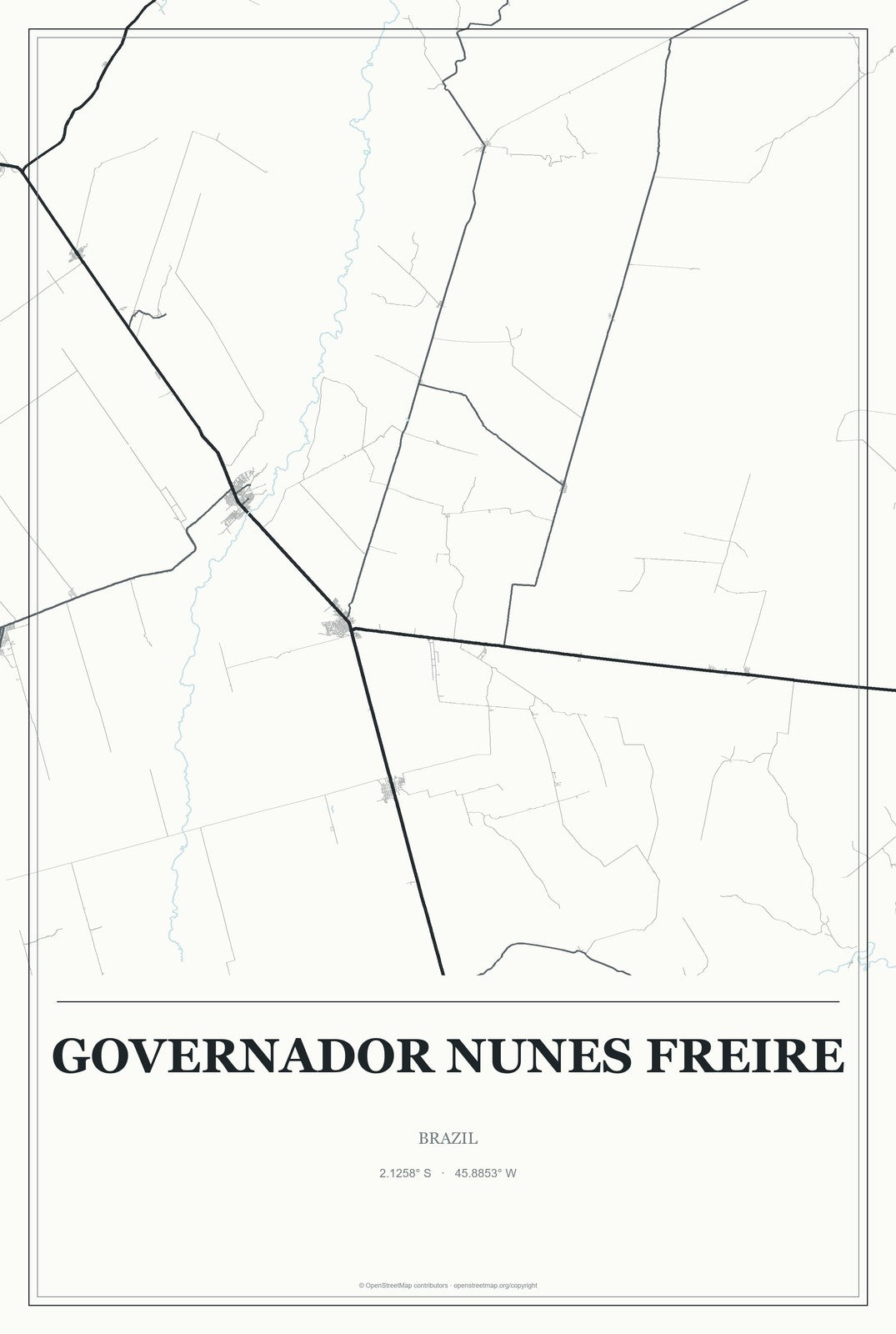 Governador Nunes Freire, Brazil City Map Aluminum Sign in Gallery Air style