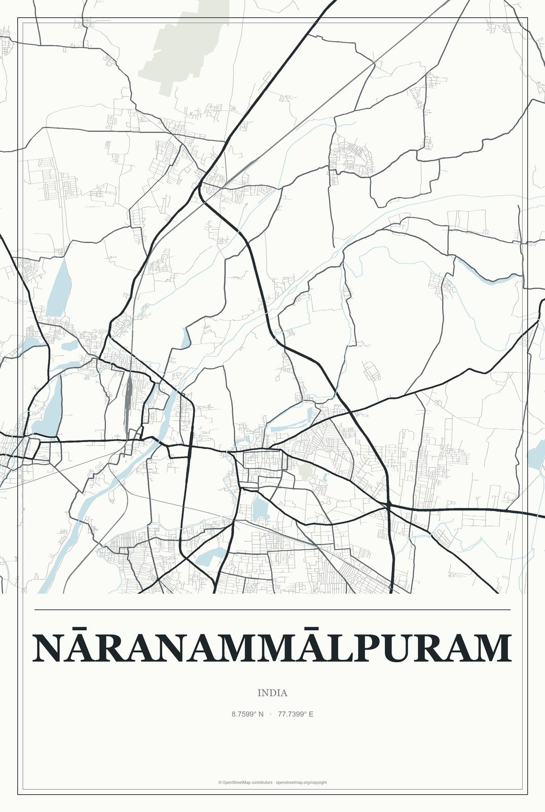 Nāranammālpuram, India City Map Aluminum Sign in Gallery Air style