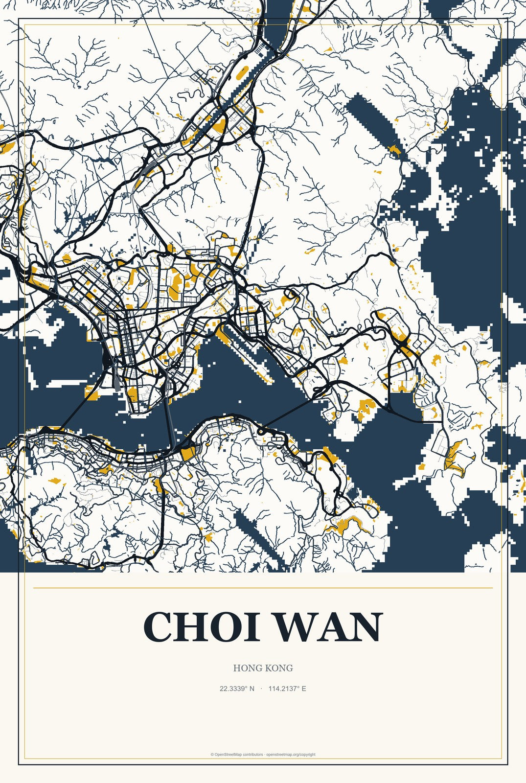 Choi Wan, Hong Kong City Map Aluminum Sign in Citrine Modern style