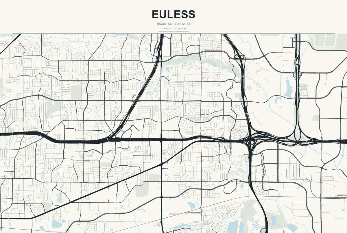 Euless, Texas City Map Aluminum Sign in Headline Atlas style