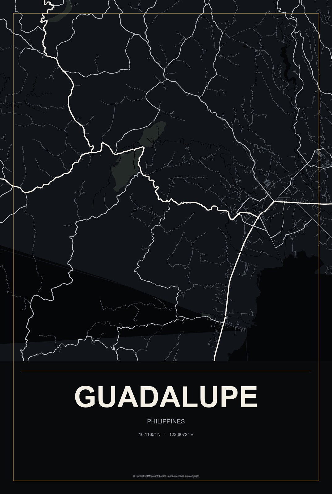 Guadalupe, Central Visayas, Philippines City Map Aluminum Sign in Metropolitan Noir style