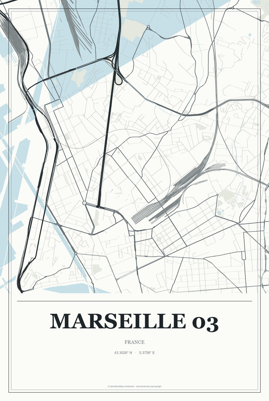 Marseille 03, France City Map Aluminum Sign in Gallery Air style