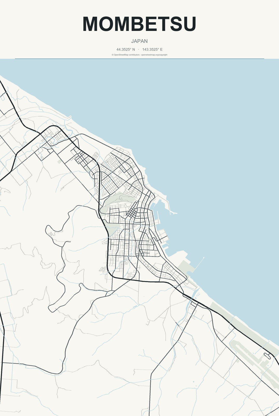 Mombetsu, Japan City Map Aluminum Sign in Headline Atlas style