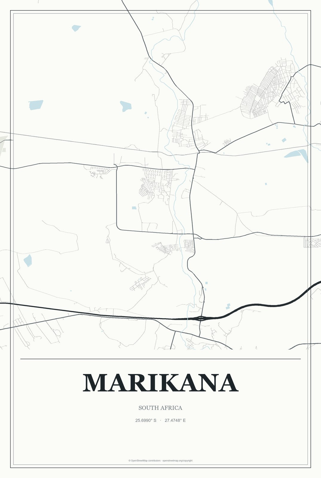 Marikana, South Africa City Map Aluminum Sign in Gallery Air style