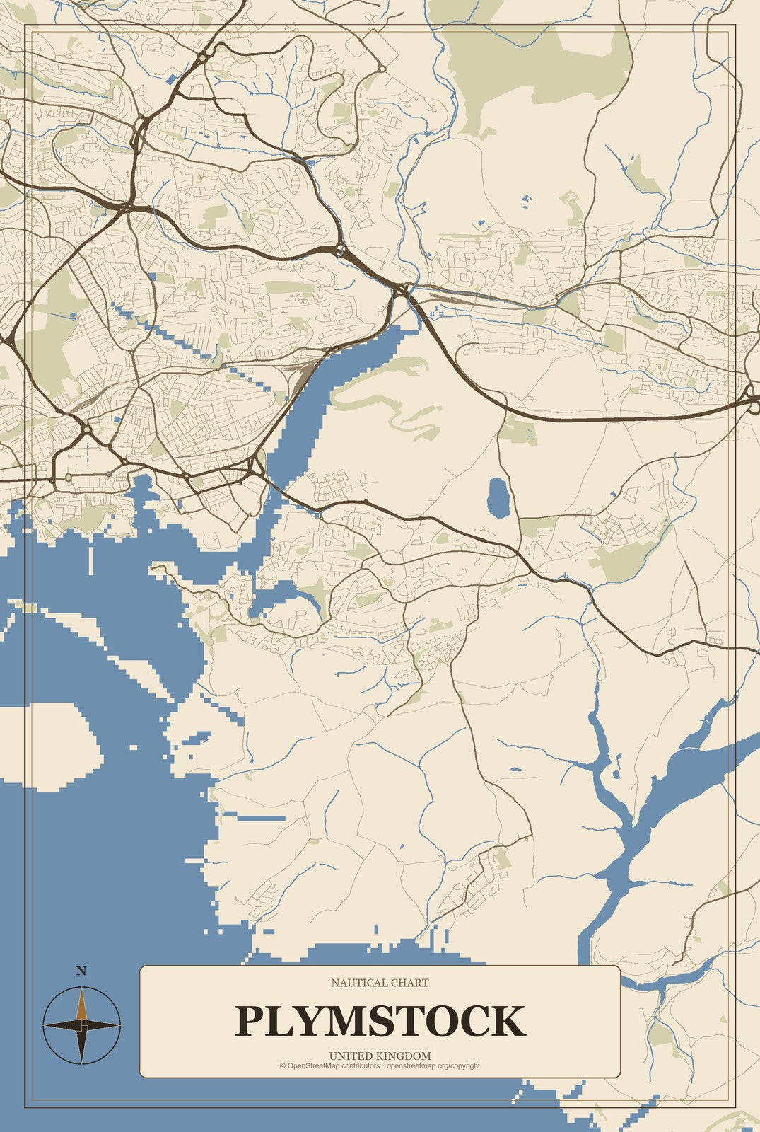 Plymstock, United Kingdom City Map Aluminum Sign in Heritage Nautical style