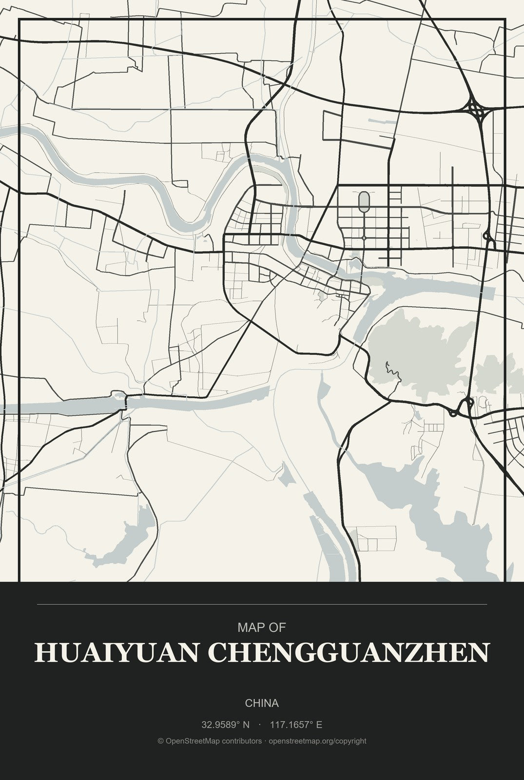 Huaiyuan Chengguanzhen, China City Map Aluminum Sign in Museum Plaque style