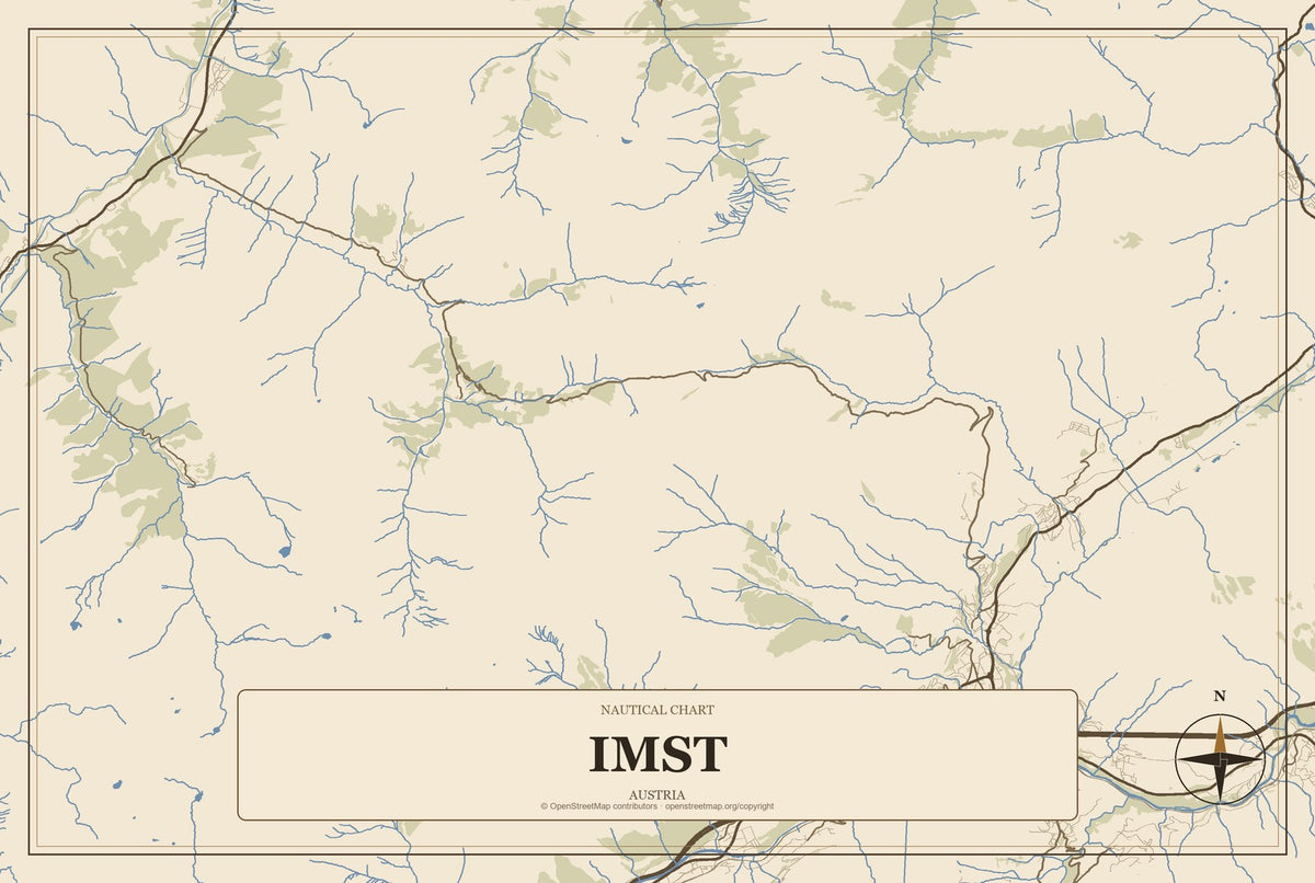 Imst, Austria City Map Aluminum Sign in Heritage Nautical style