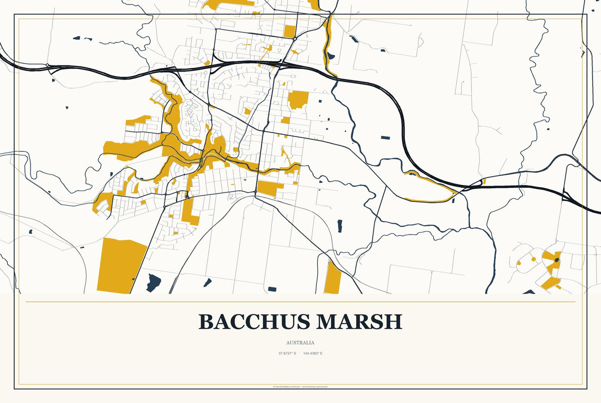 Bacchus Marsh, Australia City Map Aluminum Sign in Citrine Modern style