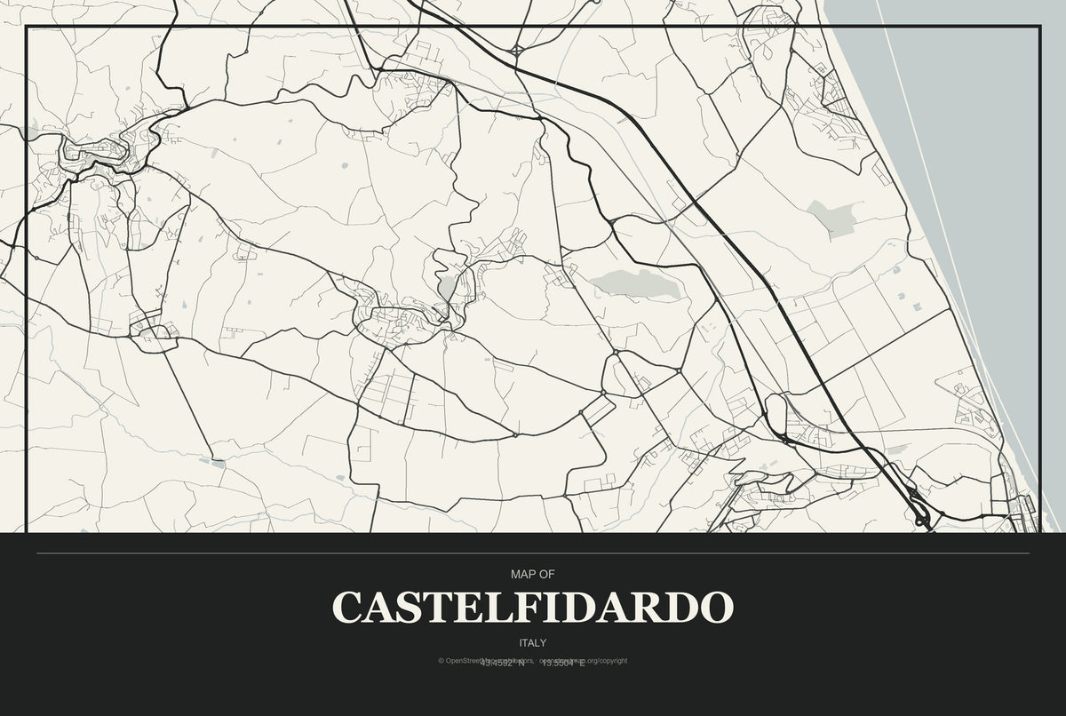 Castelfidardo, Italy City Map Aluminum Sign in Museum Plaque style