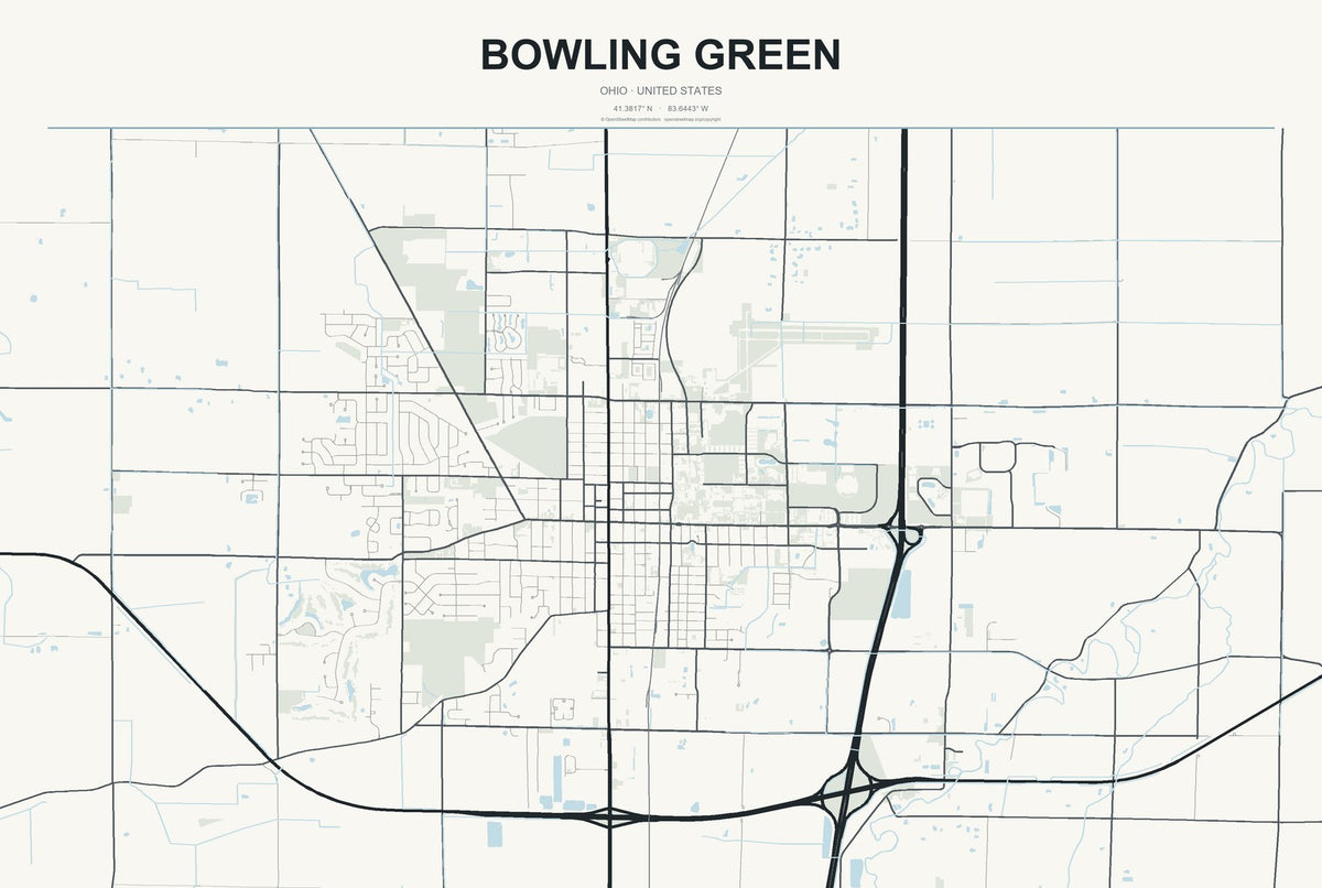 Bowling Green, Ohio City Map Aluminum Sign in Headline Atlas style
