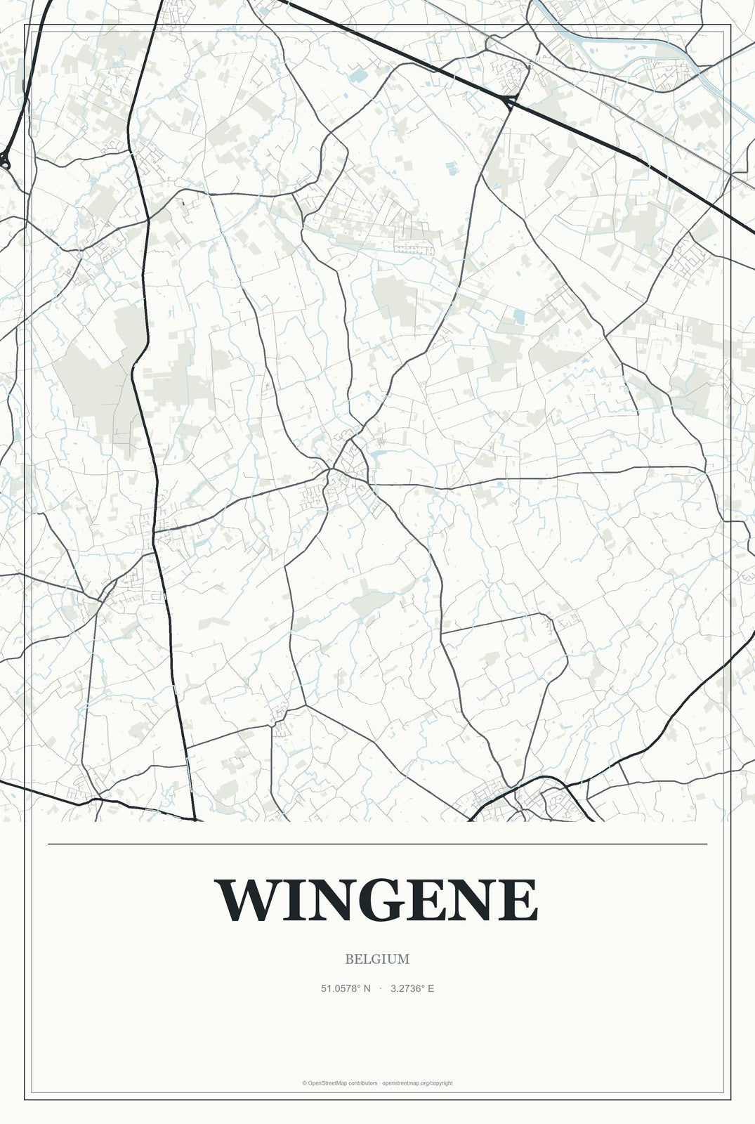 Wingene, Belgium City Map Aluminum Sign in Gallery Air style