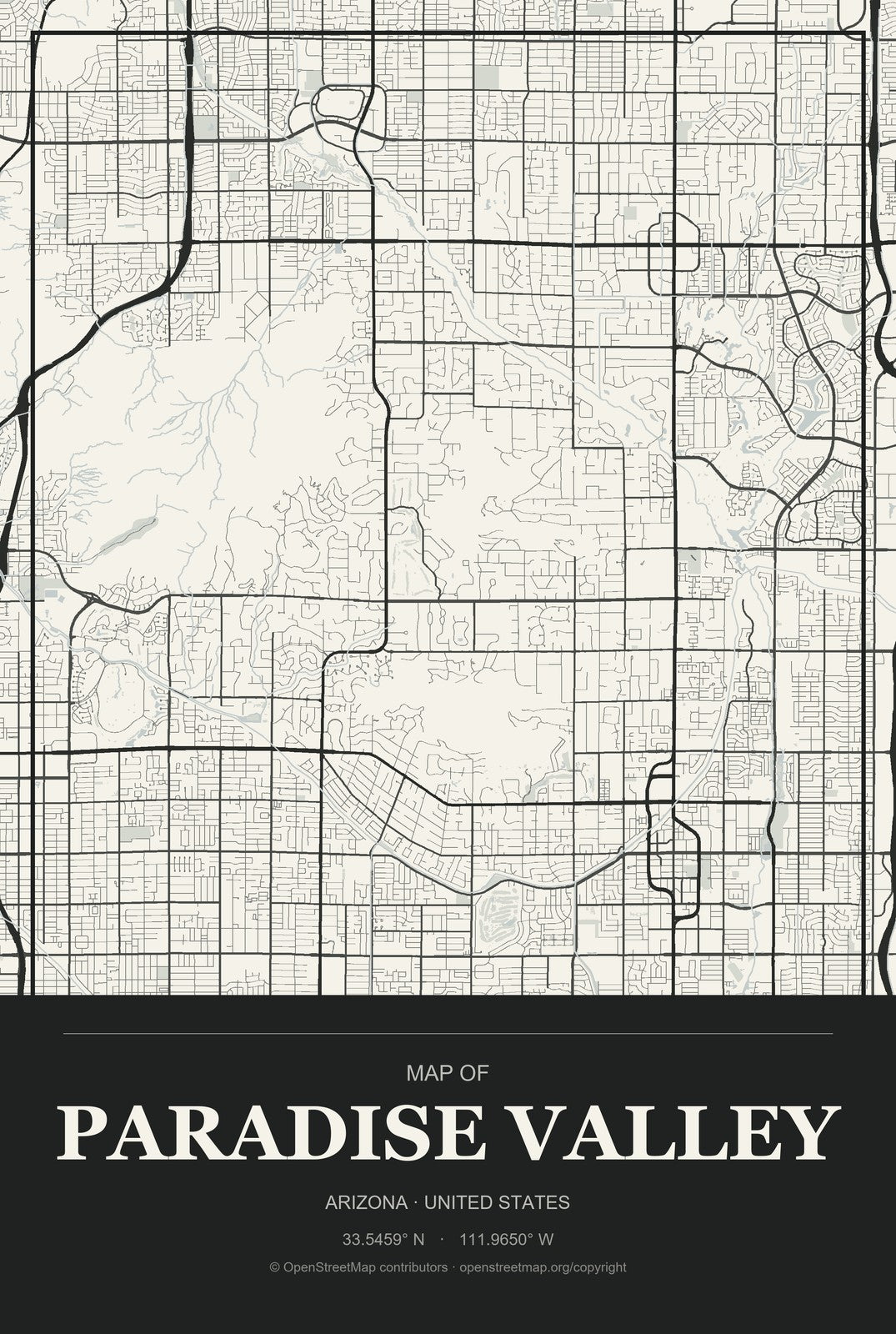 Paradise Valley, Arizona City Map Aluminum Sign in Museum Plaque style