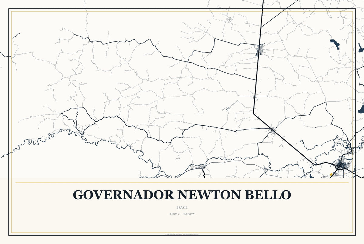 Governador Newton Bello, Brazil City Map Aluminum Sign in Citrine Modern style