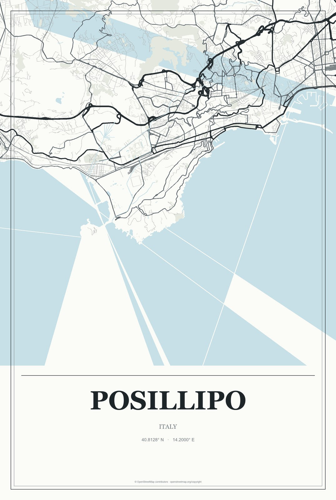 Posillipo, Italy City Map Aluminum Sign in Gallery Air style