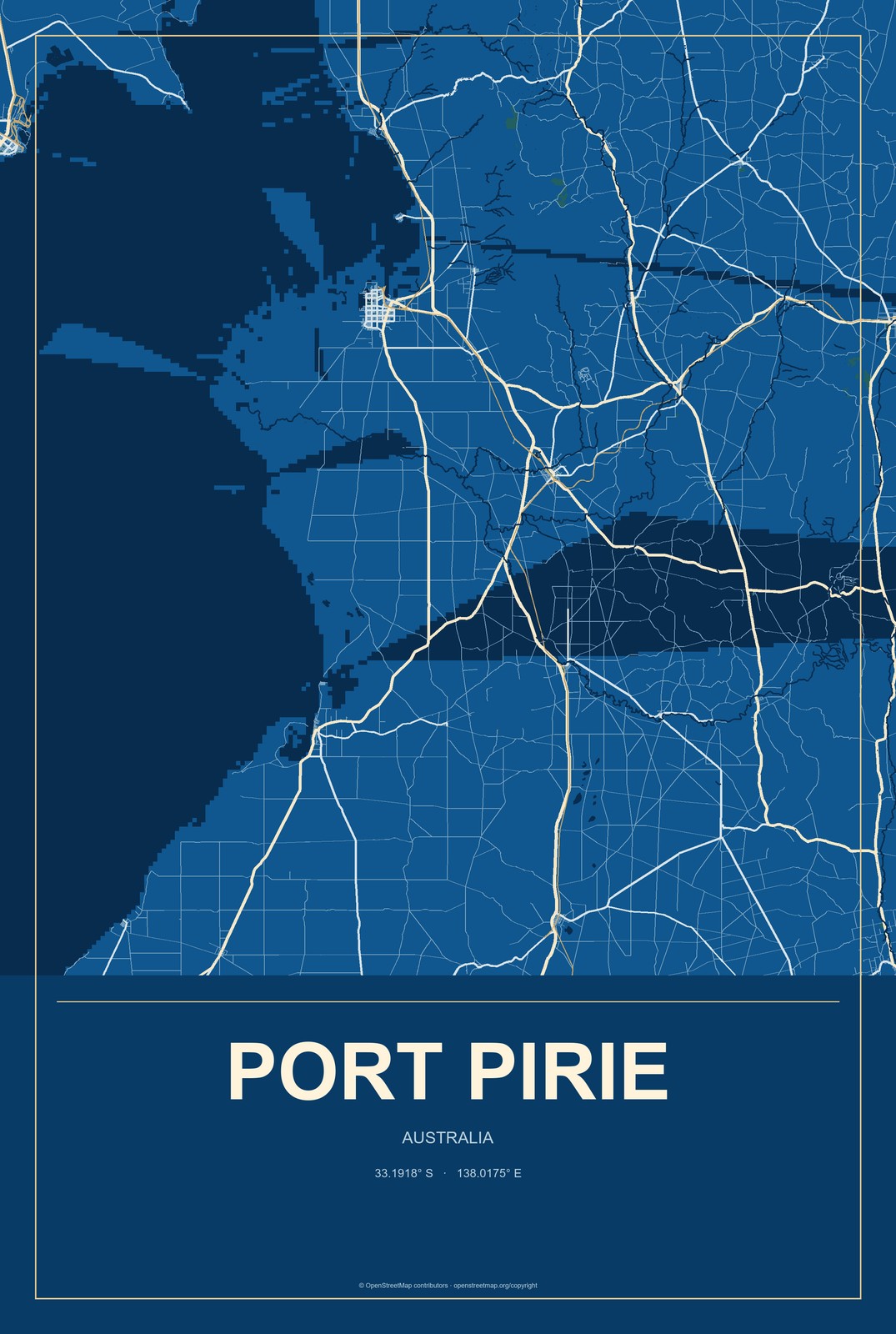 Port Pirie, Australia City Map Aluminum Sign in Harbor Cobalt style