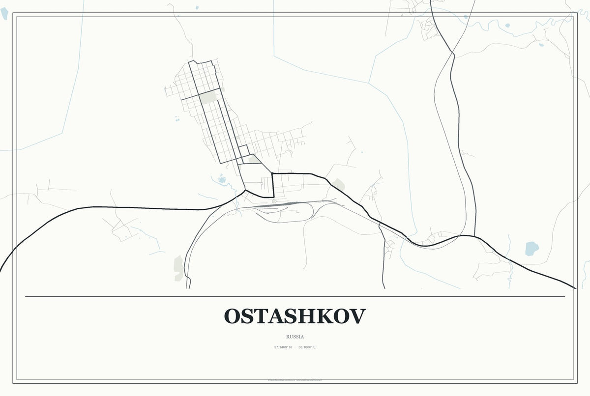 Ostashkov, Russia City Map Aluminum Sign in Gallery Air style