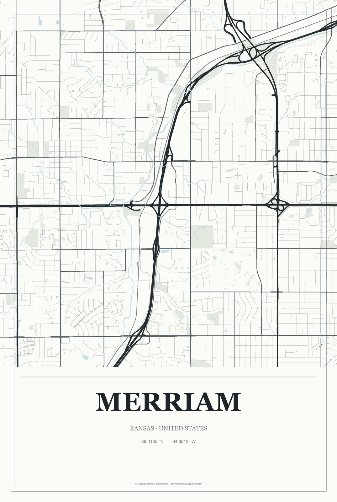 Merriam, Kansas City Map Aluminum Sign in Gallery Air style