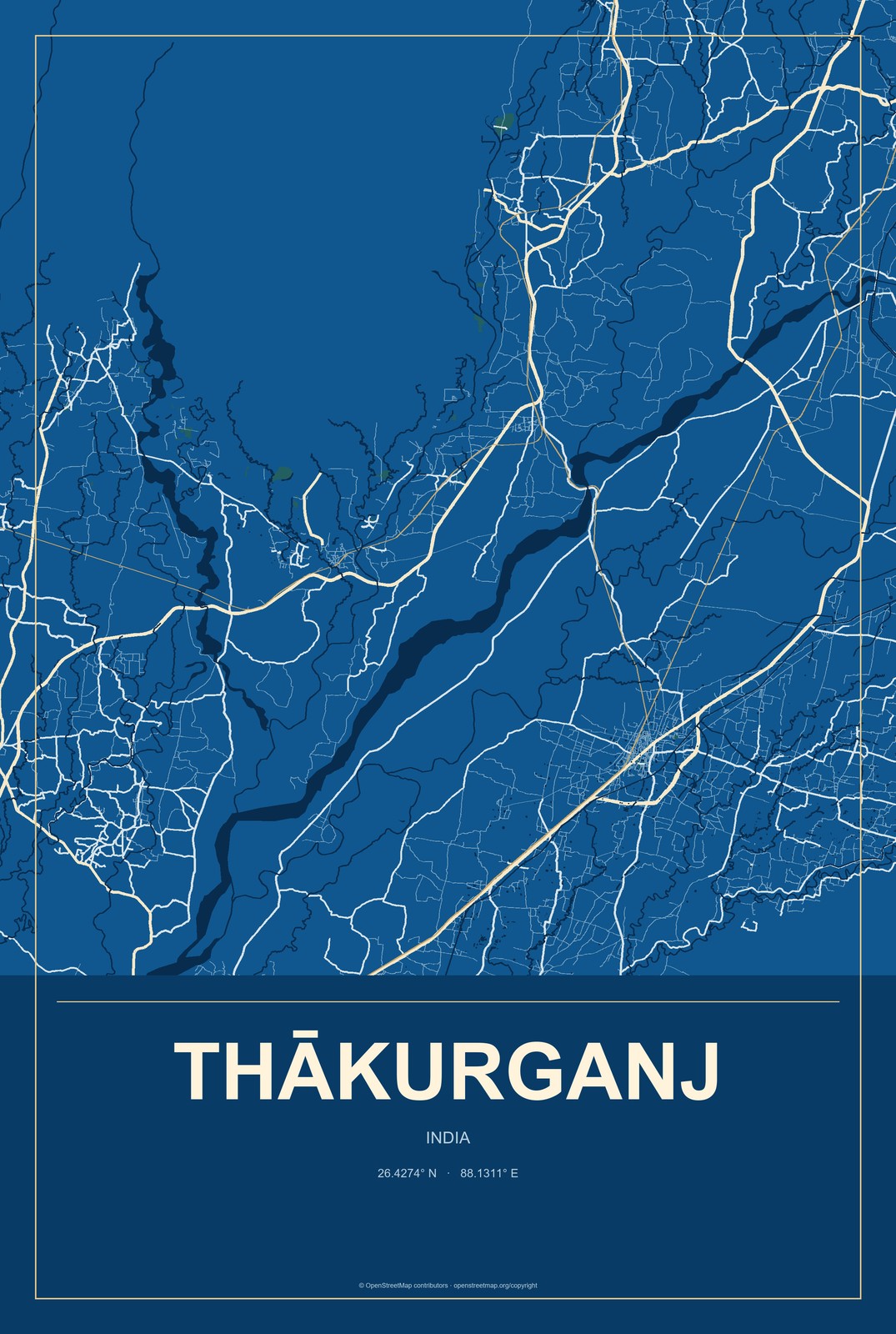 Thākurganj, India City Map Aluminum Sign in Harbor Cobalt style