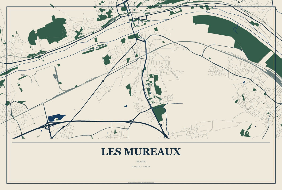 Les Mureaux, France City Map Aluminum Sign in Coastal Cutout style