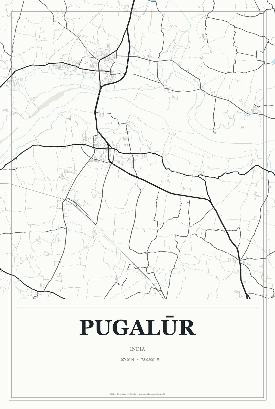 Pugalūr, India City Map Aluminum Sign in Gallery Air style