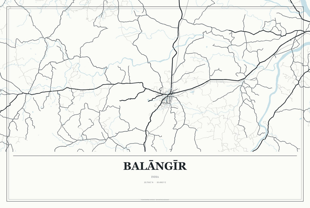 Balāngīr, India City Map Aluminum Sign in Gallery Air style