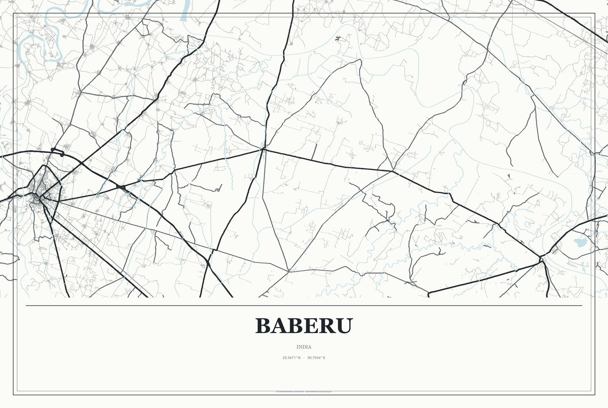 Baberu, India City Map Aluminum Sign in Gallery Air style