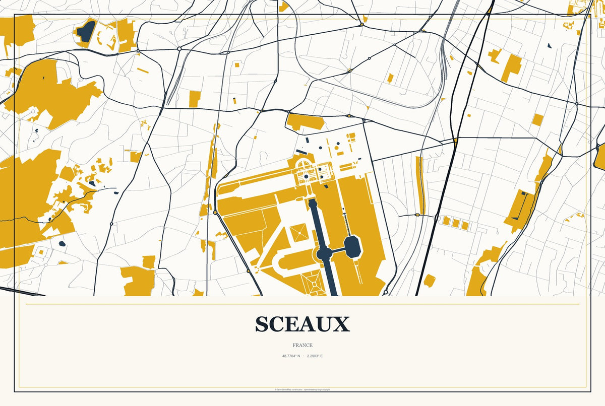 Sceaux, France City Map Aluminum Sign in Citrine Modern style