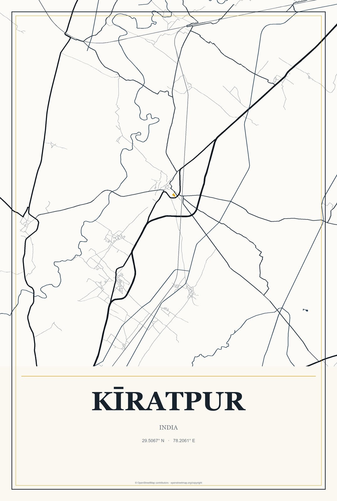 Kīratpur, India City Map Aluminum Sign in Citrine Modern style