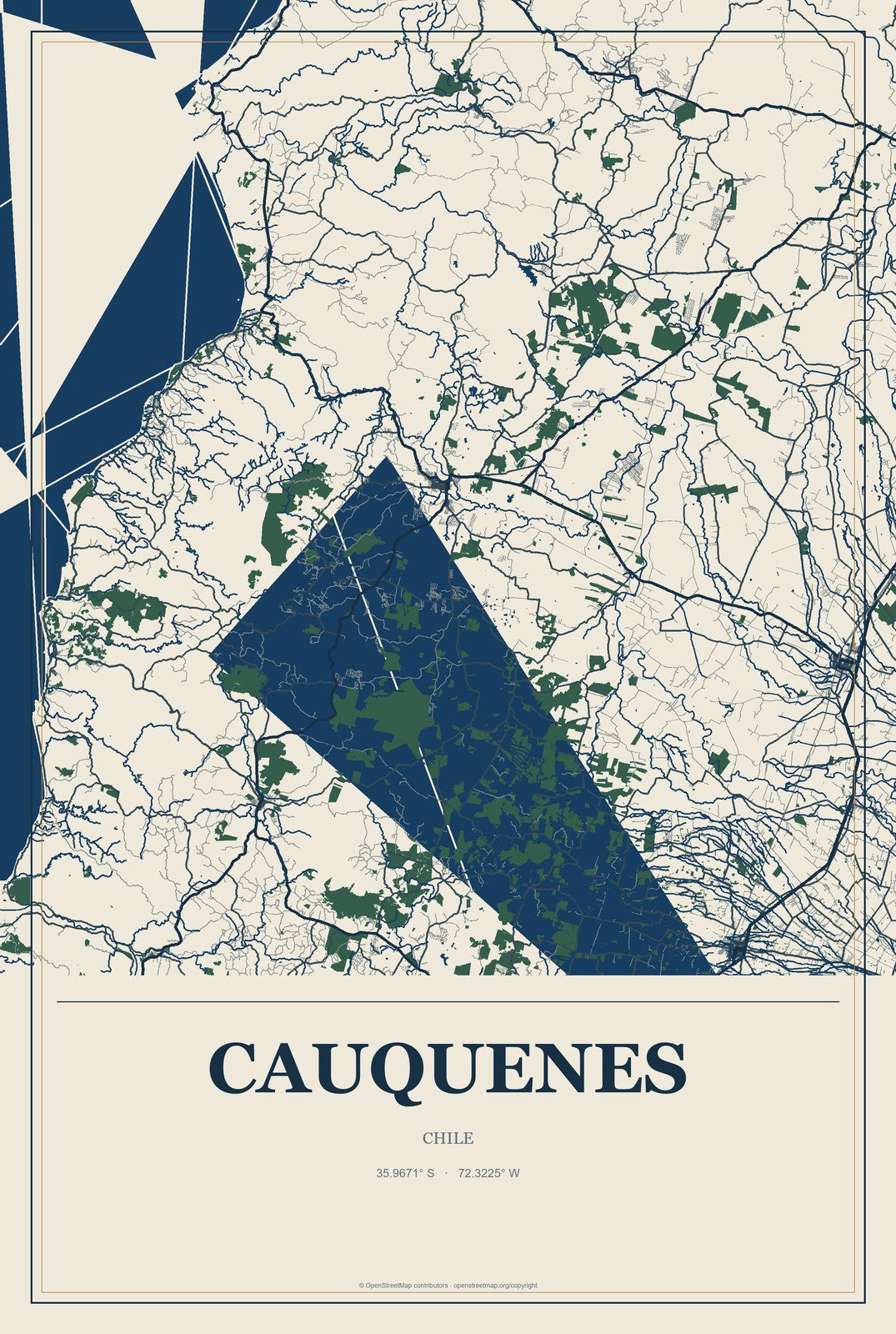 Cauquenes, Chile City Map Aluminum Sign in Coastal Cutout style