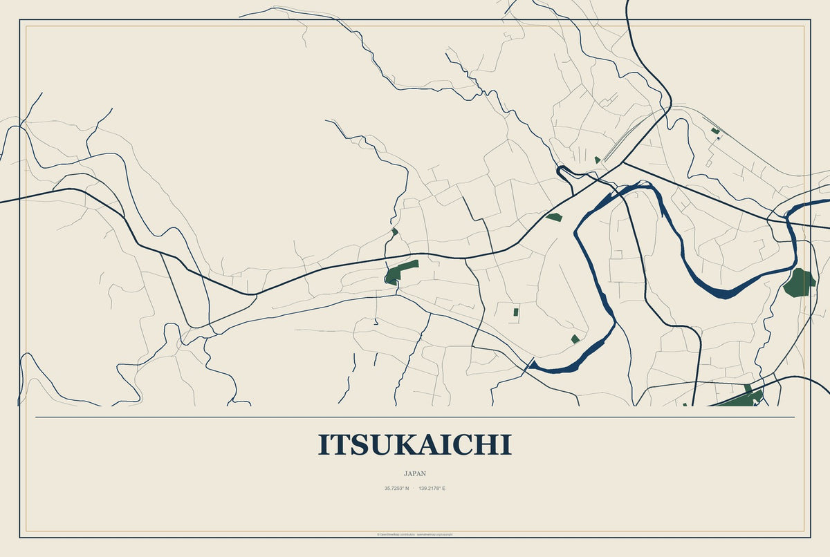 Itsukaichi, Japan City Map Aluminum Sign in Coastal Cutout style