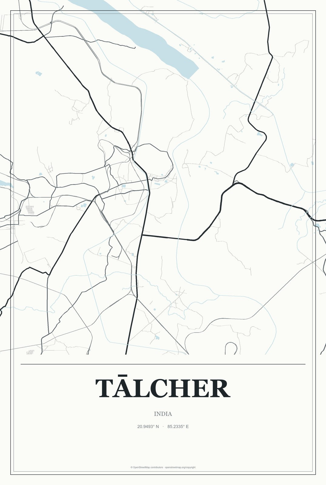 Tālcher, India City Map Aluminum Sign in Gallery Air style