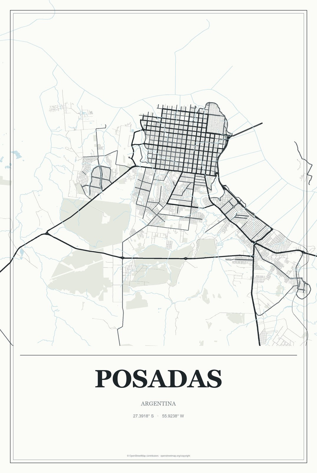 Posadas, Argentina City Map Aluminum Sign in Gallery Air style