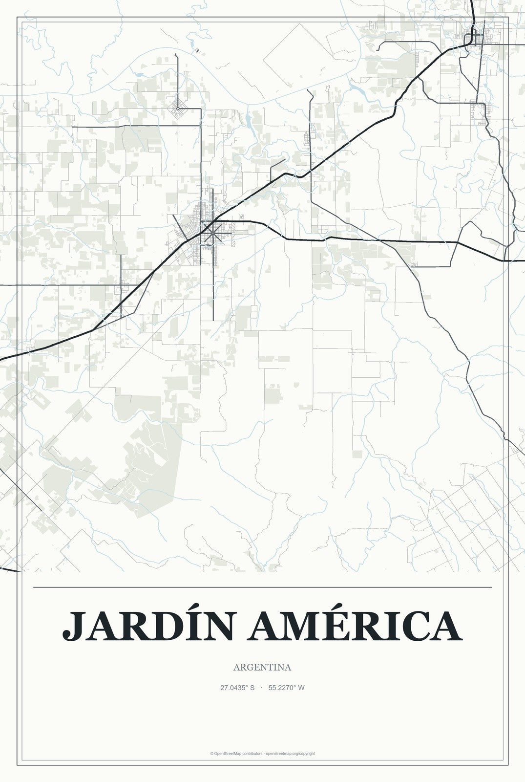 Jardín América, Argentina City Map Aluminum Sign in Gallery Air style
