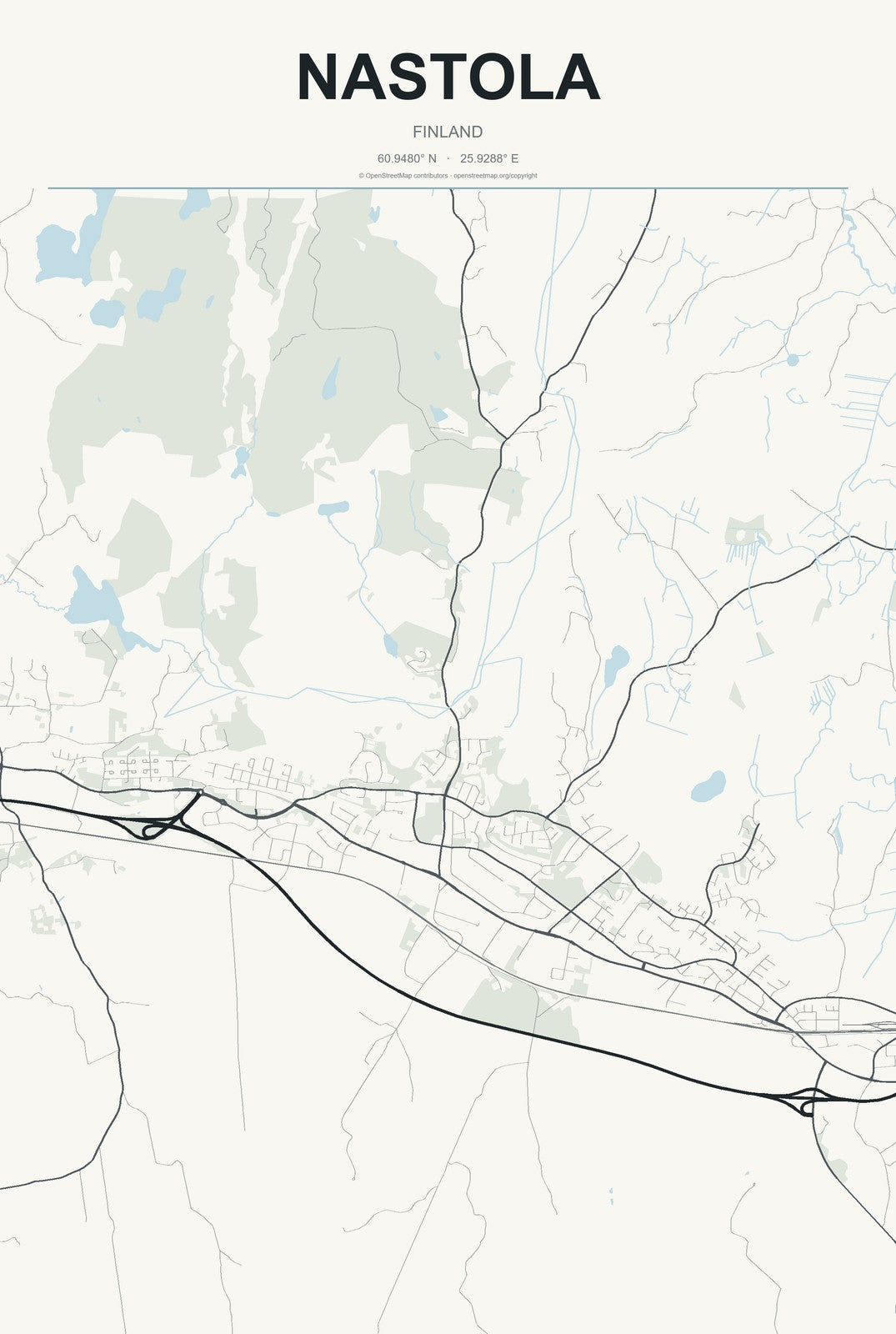 Nastola, Finland City Map Aluminum Sign in Headline Atlas style