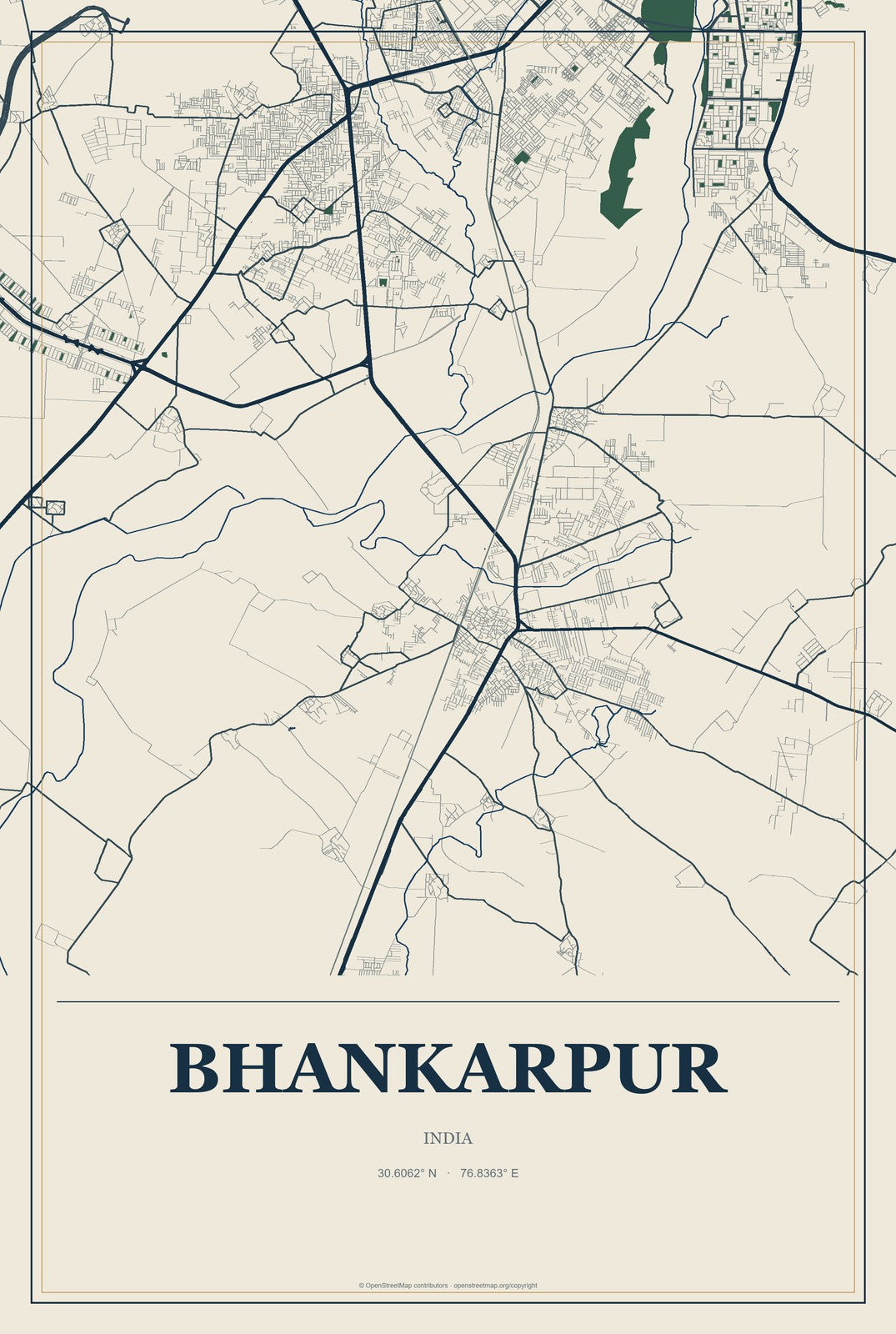 Bhankarpur, India City Map Aluminum Sign in Coastal Cutout style