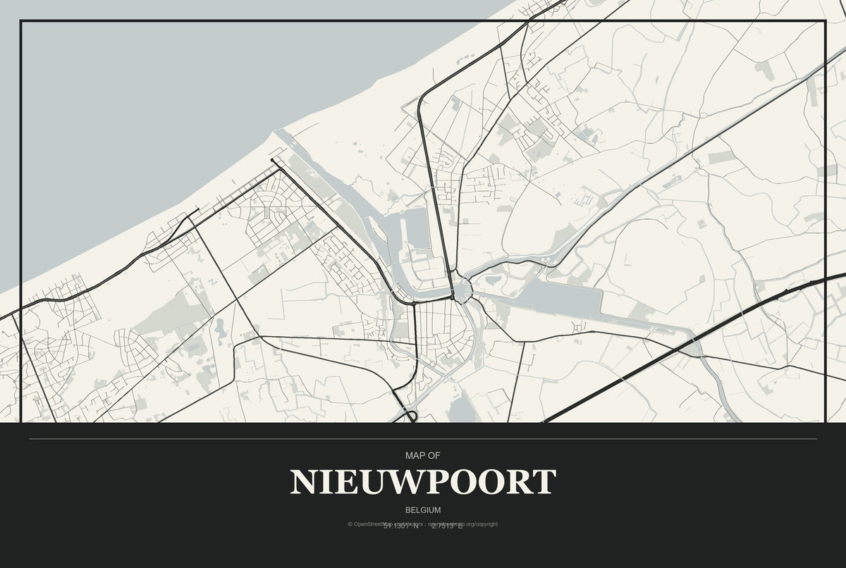 Nieuwpoort, Belgium City Map Aluminum Sign in Museum Plaque style