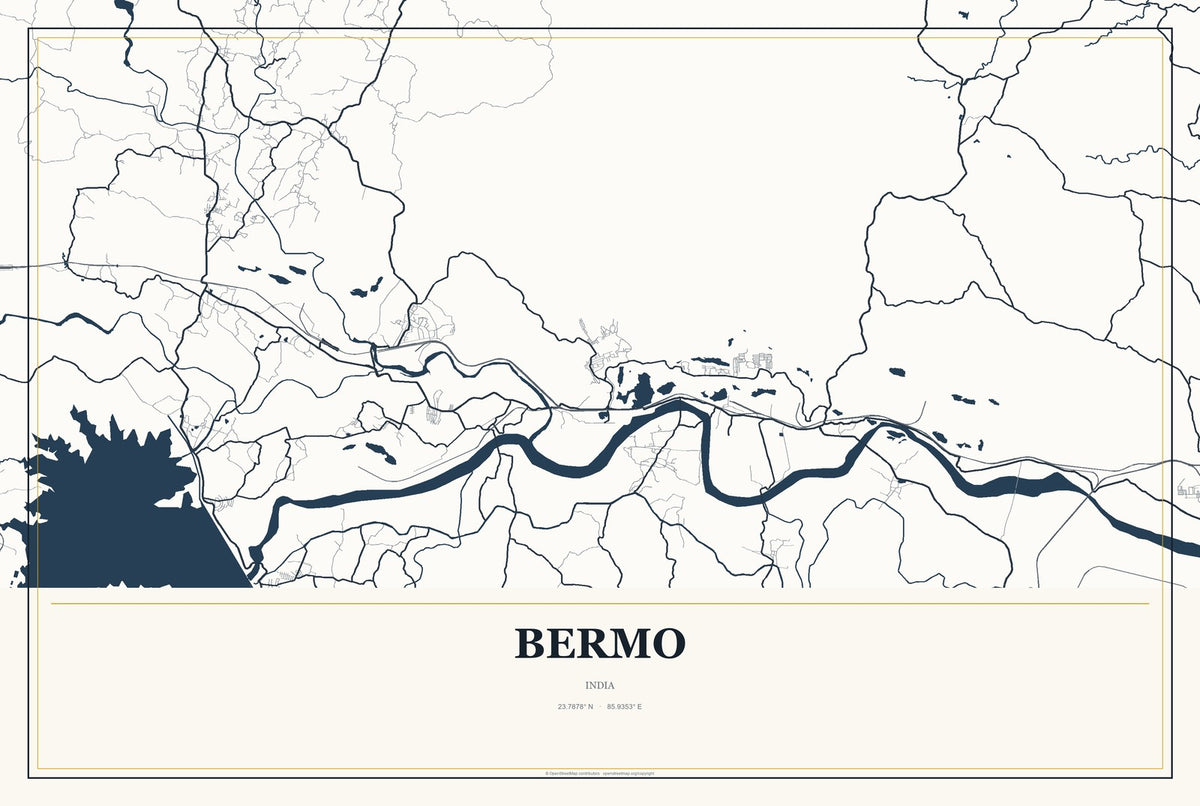 Bermo, India City Map Aluminum Sign in Citrine Modern style