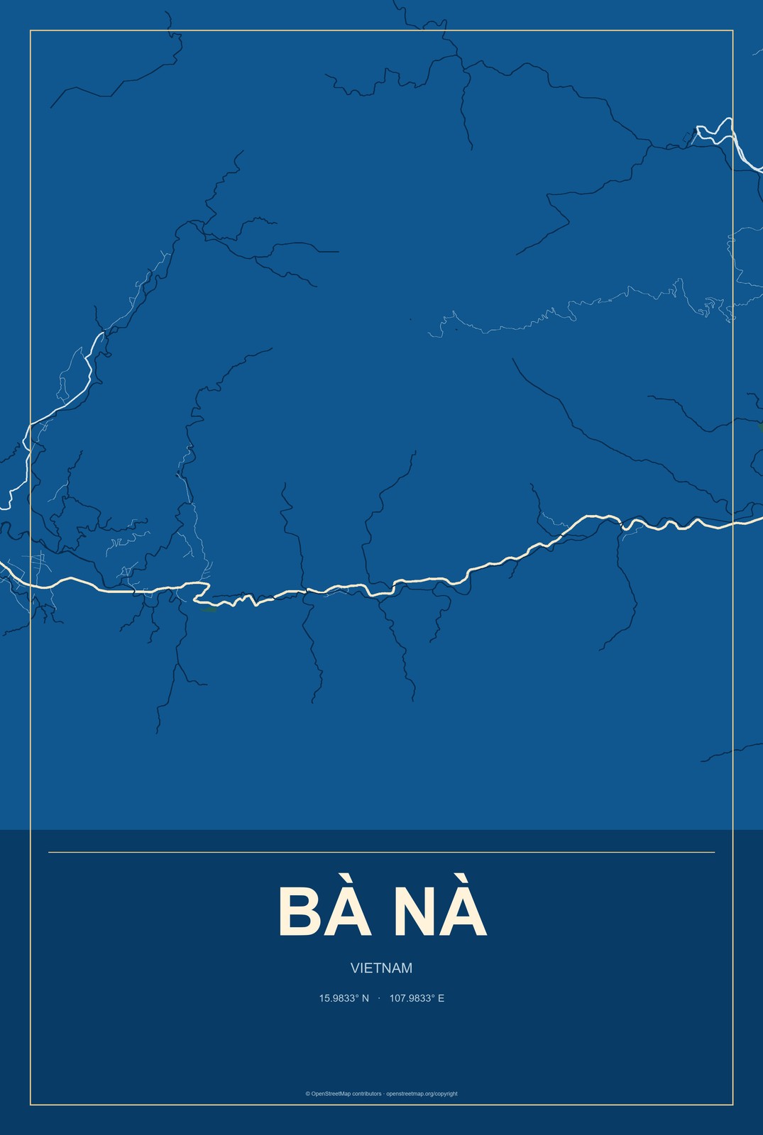 Bà Nà, Vietnam City Map Aluminum Sign in Harbor Cobalt style