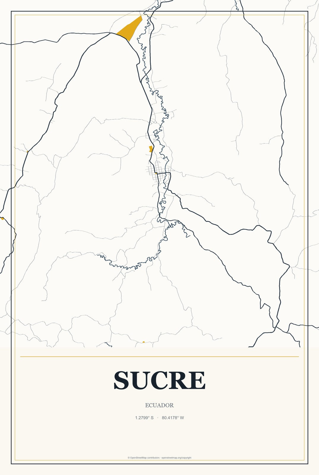 Sucre, Ecuador City Map Aluminum Sign in Citrine Modern style