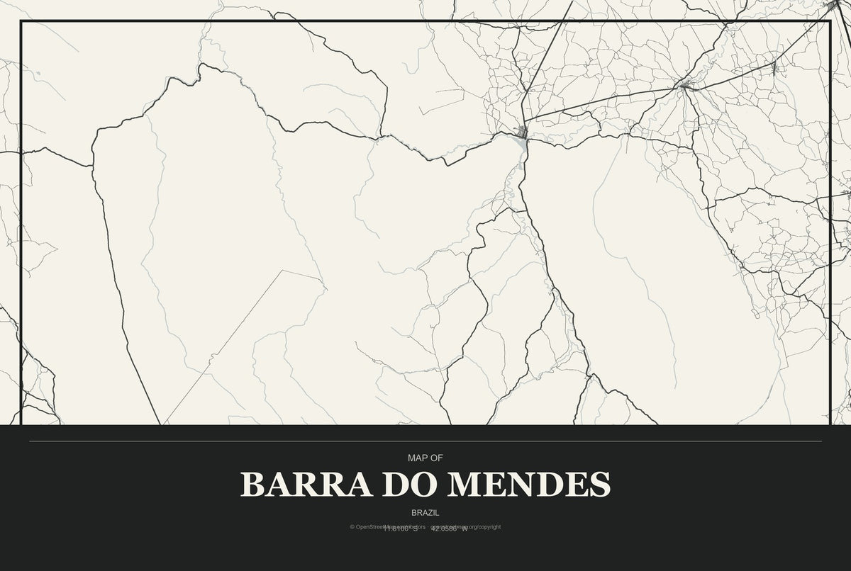 Barra do Mendes, Brazil City Map Aluminum Sign in Museum Plaque style