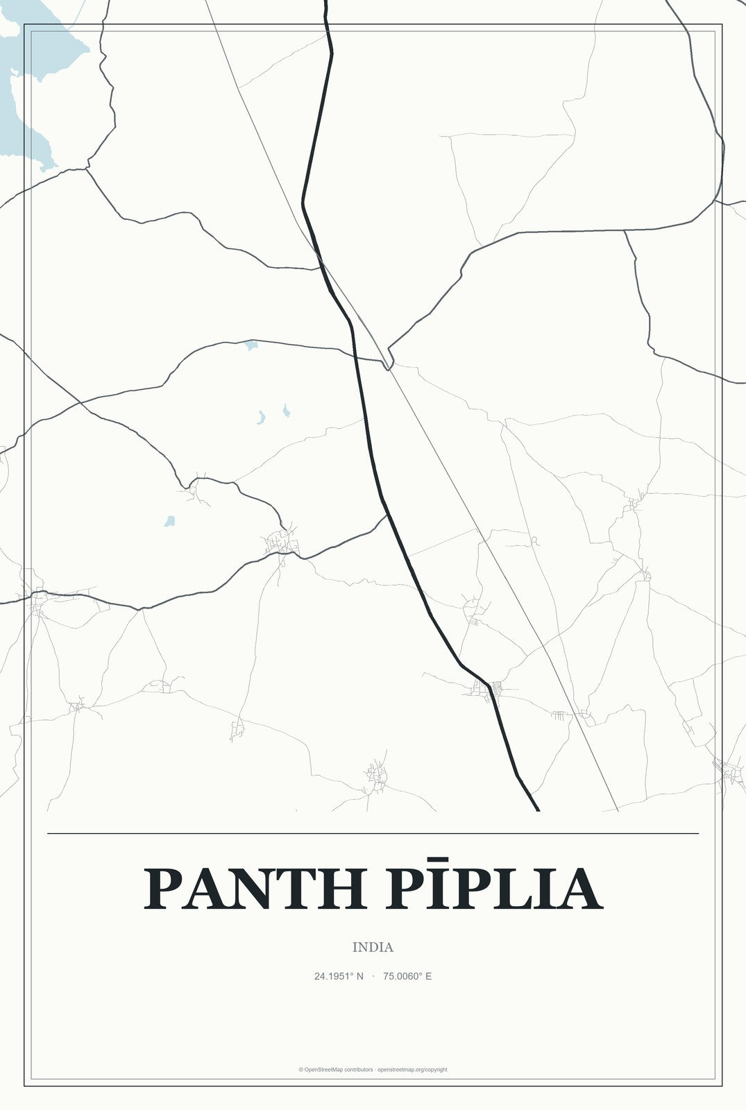 Panth Pīplia, India City Map Aluminum Sign in Gallery Air style