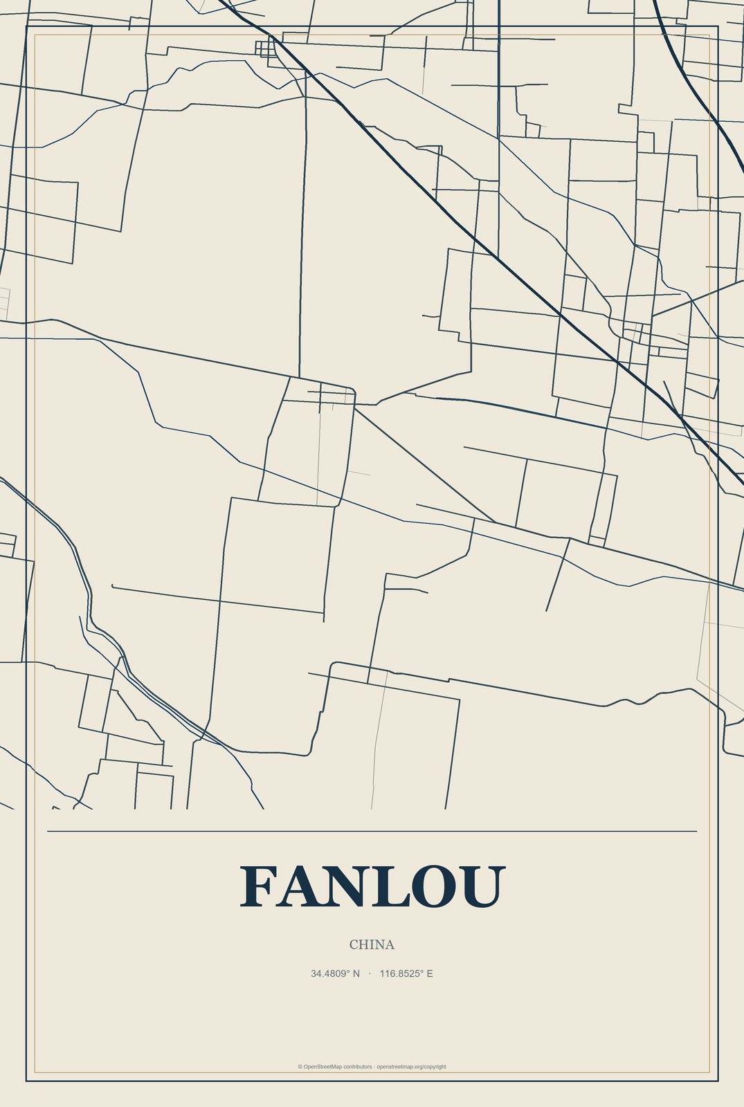 Fanlou, China City Map Aluminum Sign in Coastal Cutout style
