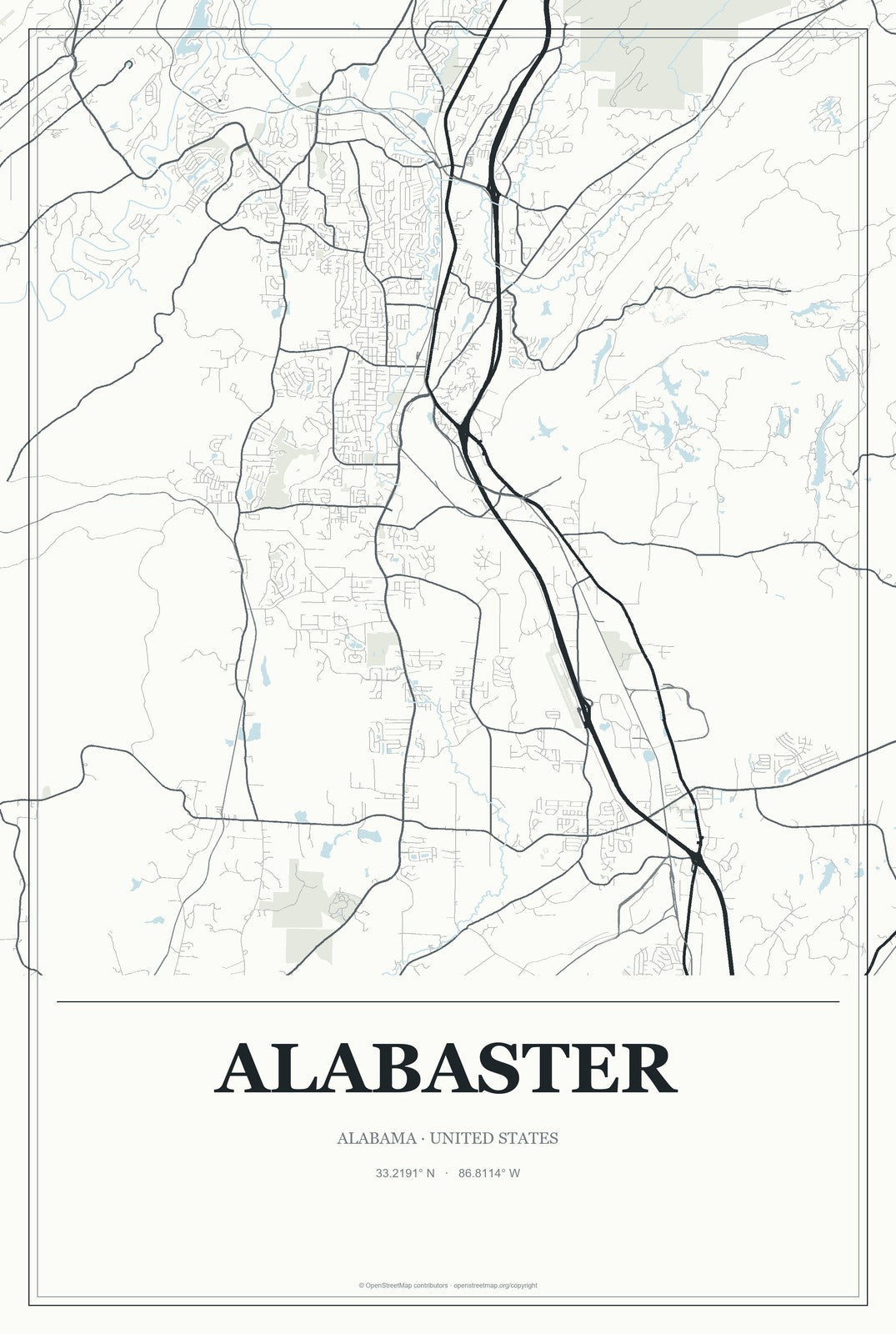 Alabaster, Alabama City Map Aluminum Sign in Gallery Air style